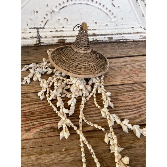 Vintage Wicker Seashell hanging Mobile Wind Chime Chandelier - Picture 10 of 16